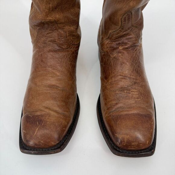 Lucchese Mens Square Toe Cowboy Boots Brown Western Everyday Size 9 2E WIDE